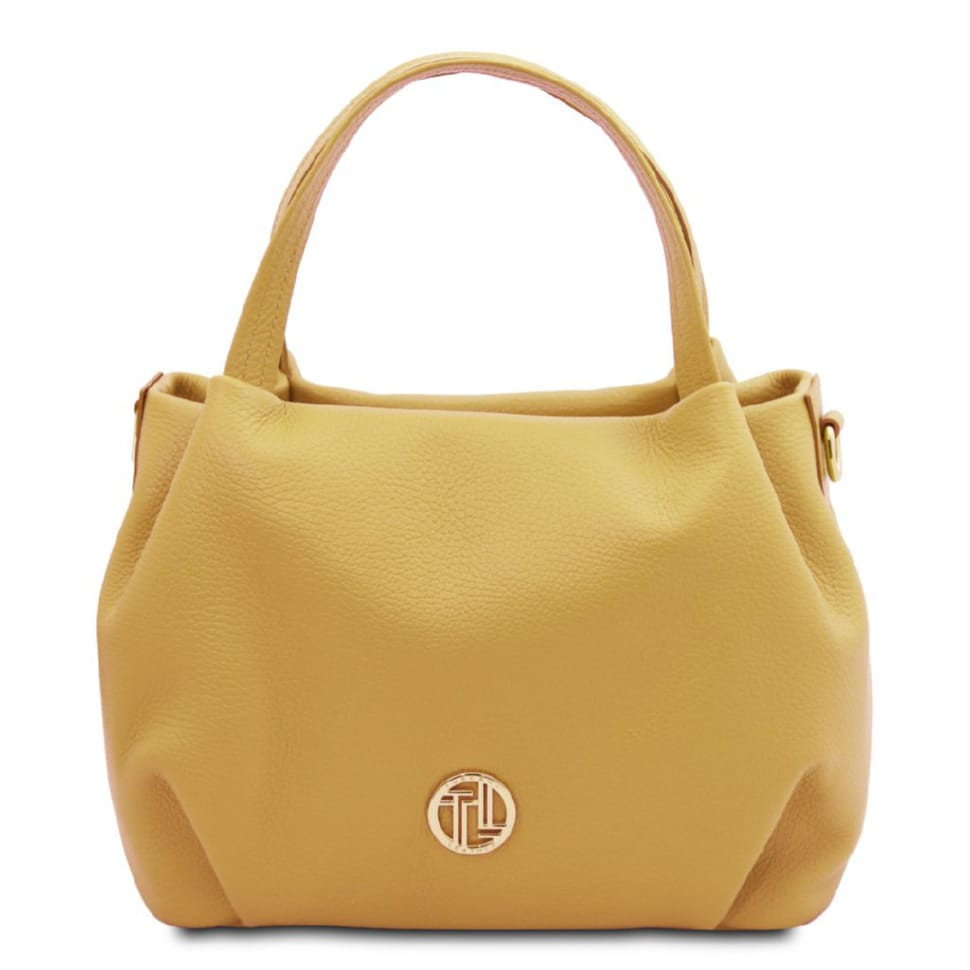 Женская кожаная мягкая итальянская сумка Nora Tuscany TL142372 (Pastel yellow)