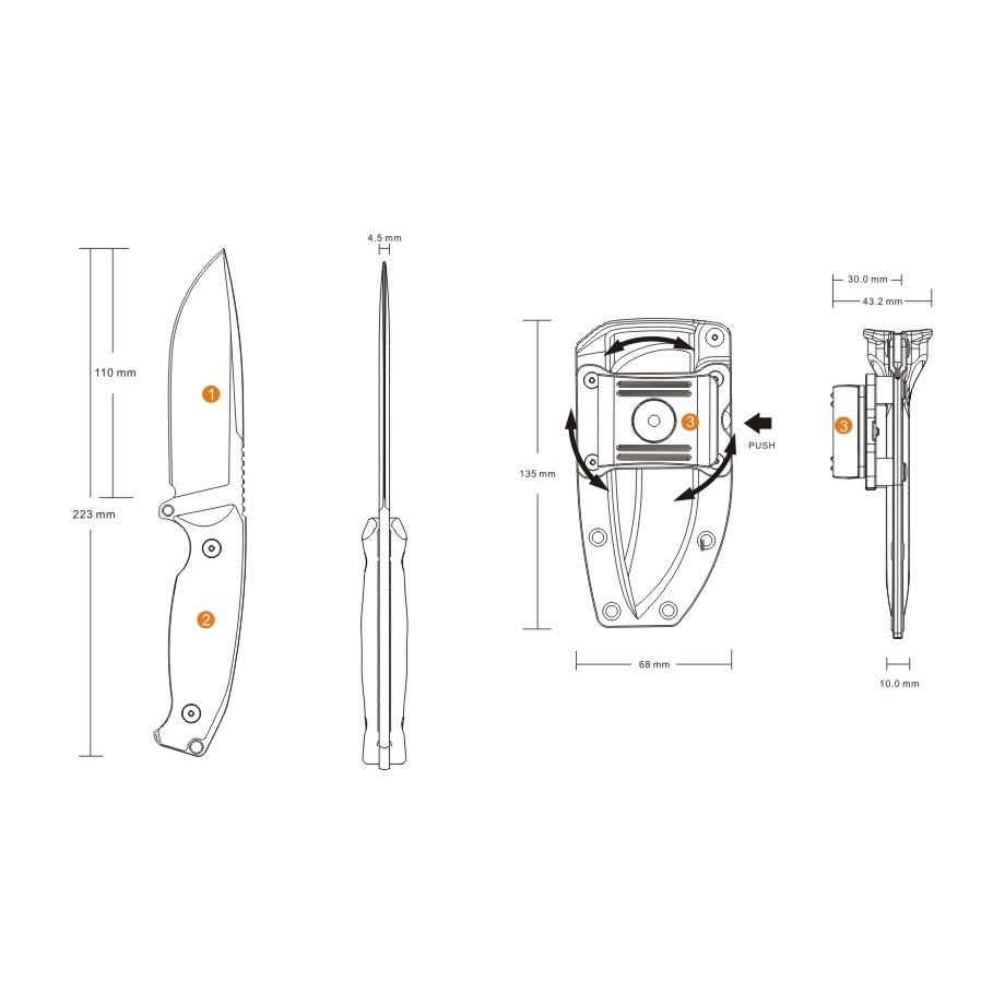 Ніж фіксований мисливський Ruike Jager F118-B, (11 см) 14C28N / G10 чорний — 3