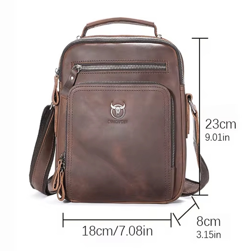 Кожаная сумка мужская через плечо Bull TB1063C коричневая — 3