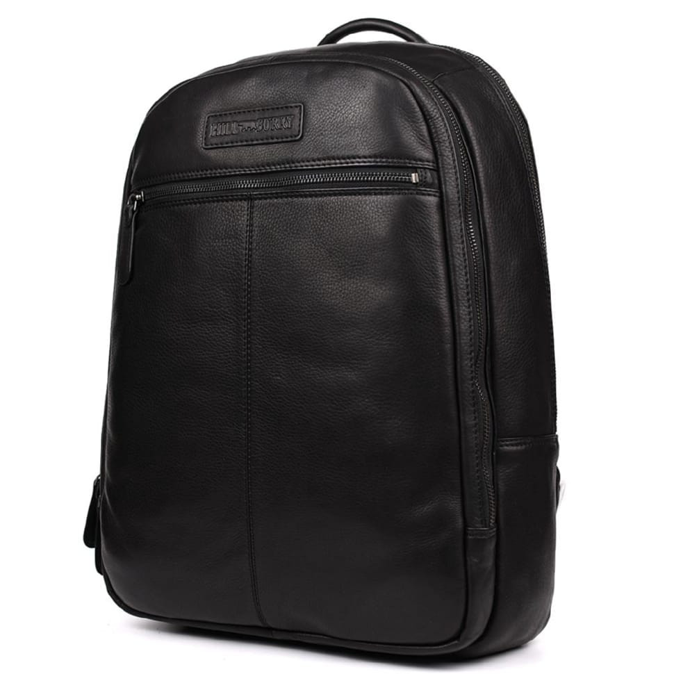 Большой кожаный рюкзак HILL BURRY HB4006A черный — 3