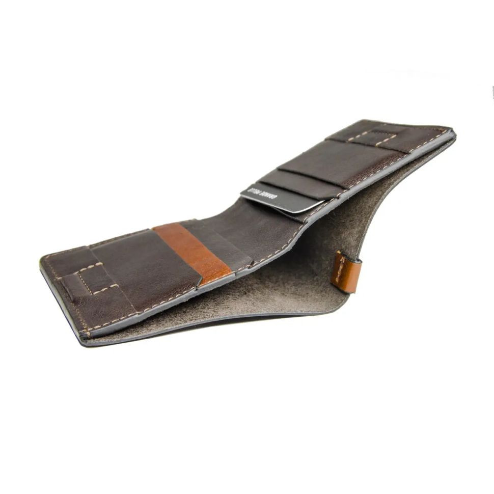 Небольшое мужское кожаное портмоне Grande Pelle 52762023 темно коричневое — 4