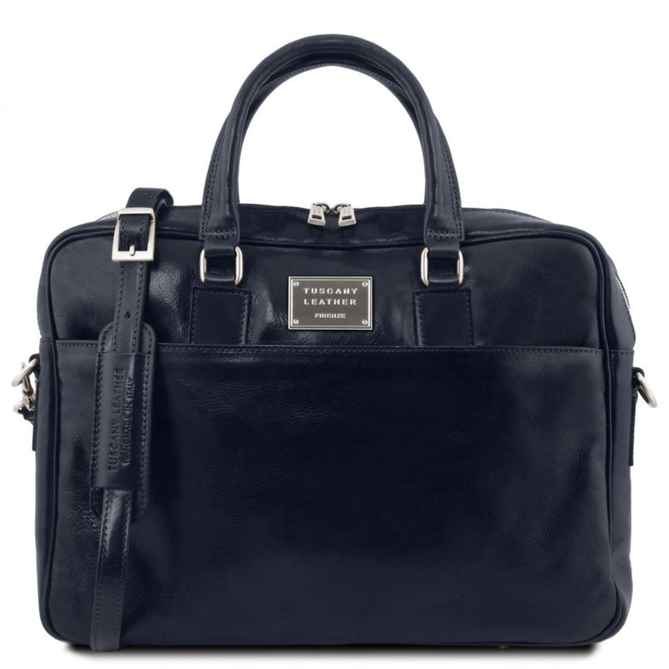 Кожаный портфель для ноутбука с передним карманом Tuscany Leather Urbino TL141241 (Темно-синий) — 2