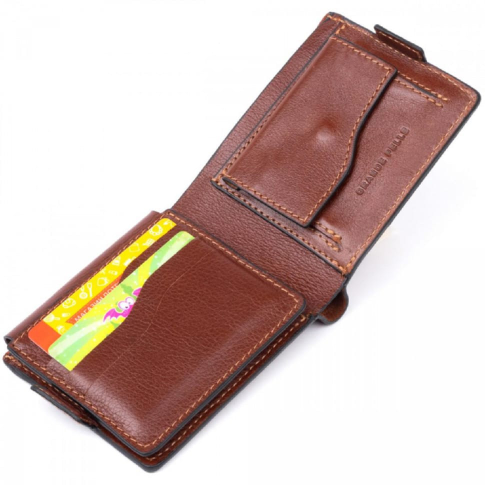 Кожаное портмоне Аmico Grande Pelle, глянец коньяк 515623 — 2