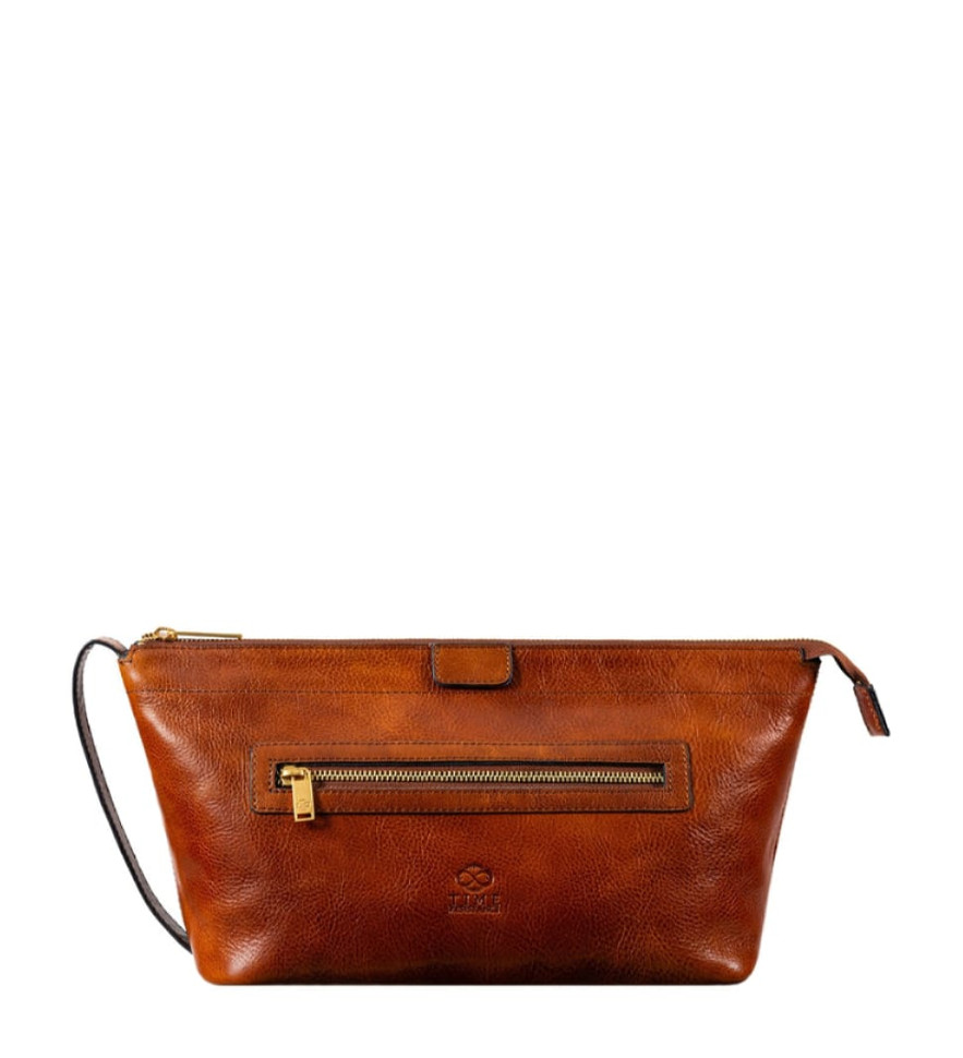 Женская кожаная косметичка Dopp Kit - Ragtime -  Коньячно-коричневый цвет - Time Resistance 5244301W — фото 1