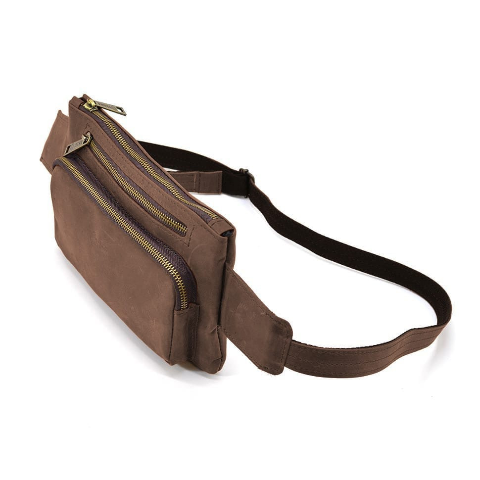 Поясная кожаная сумка бананка RC-8137-4lx бренд TARWA коричневая — 3