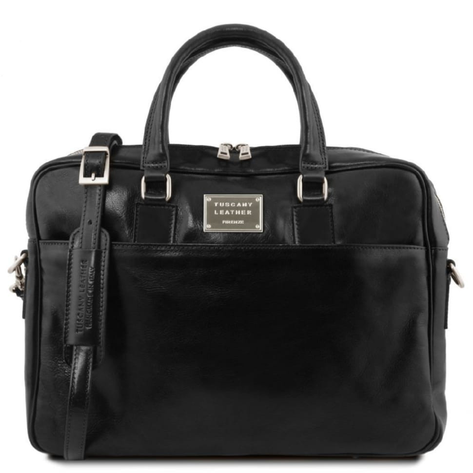 Кожаная сумка портфель для ноутбука на два отделения Tuscany Leather Urbino TL141894 (Черный) — 2