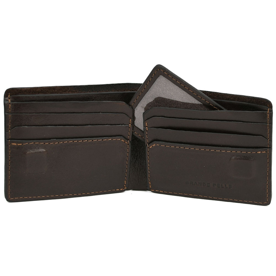 Мужское кожаное портмоне на магните коричневое Grande Pelle 508620 — 3