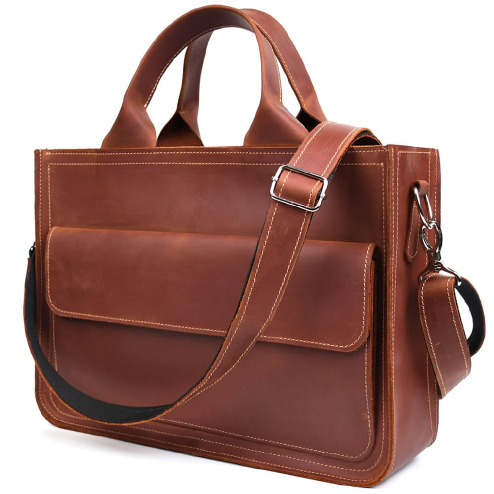 Сумка портфель кожаная для документов ноутбука LIMARY lim-380RB коньячная — 4