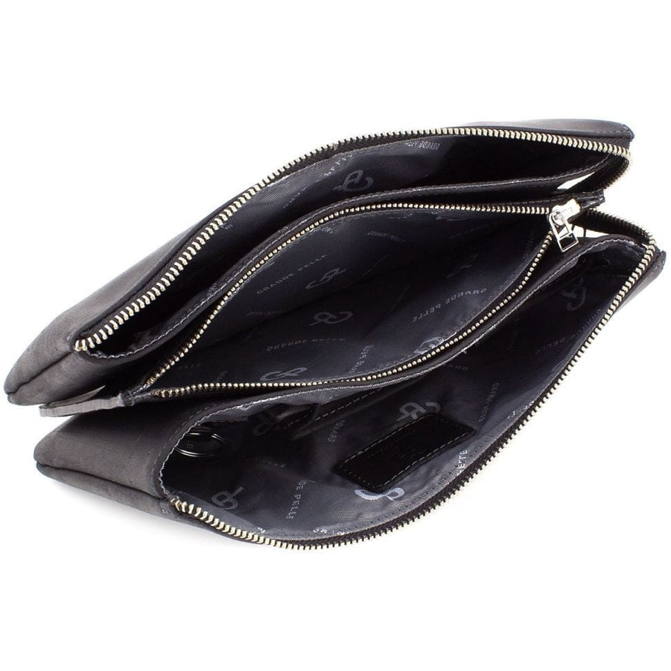Барсетка мужская клатч 705110, черная матовая кожа Grande Pelle — 4