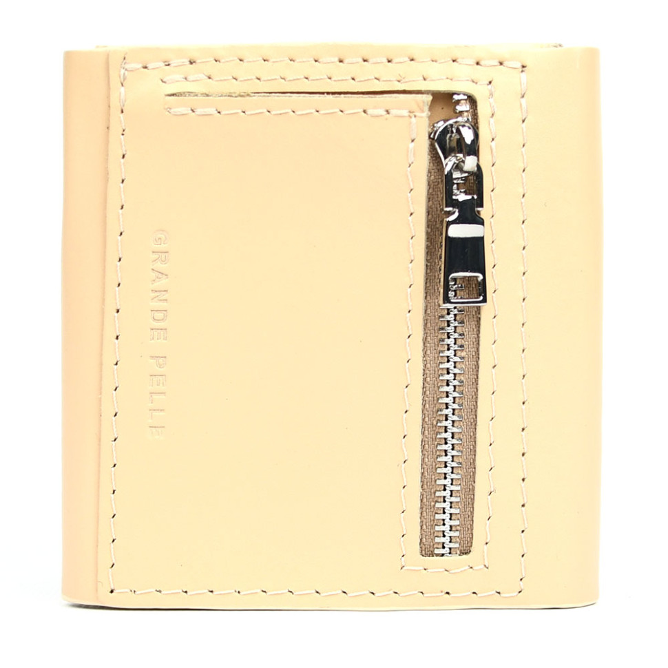 Кожаный кошелек Mini с асимметричным клапаном 570243 бежевый — 4