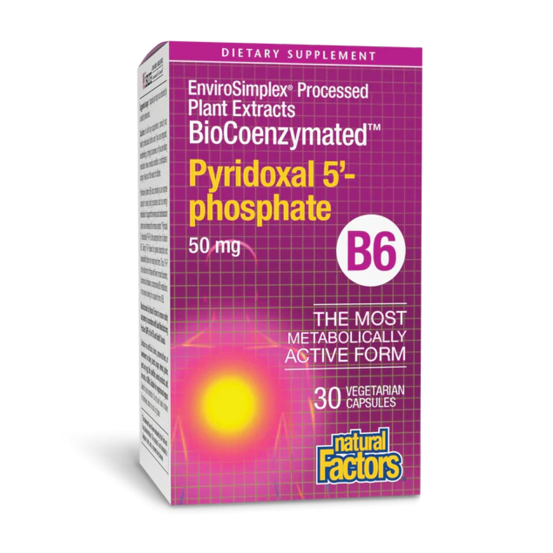 BioCoenzymated Пиридоксаль-5-фосфат (активный B6) 50 мг, 30 вегетарианских капсул, Natural Factors