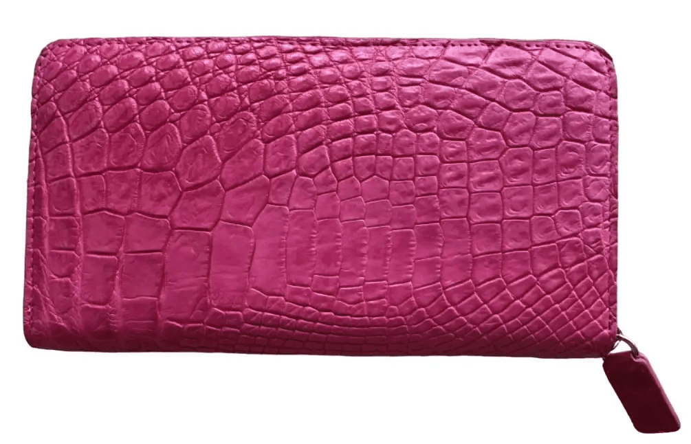 Гаманець жіночий рожевий на блискавці зі шкіри крокодила Exotic Leather (cw01_5)