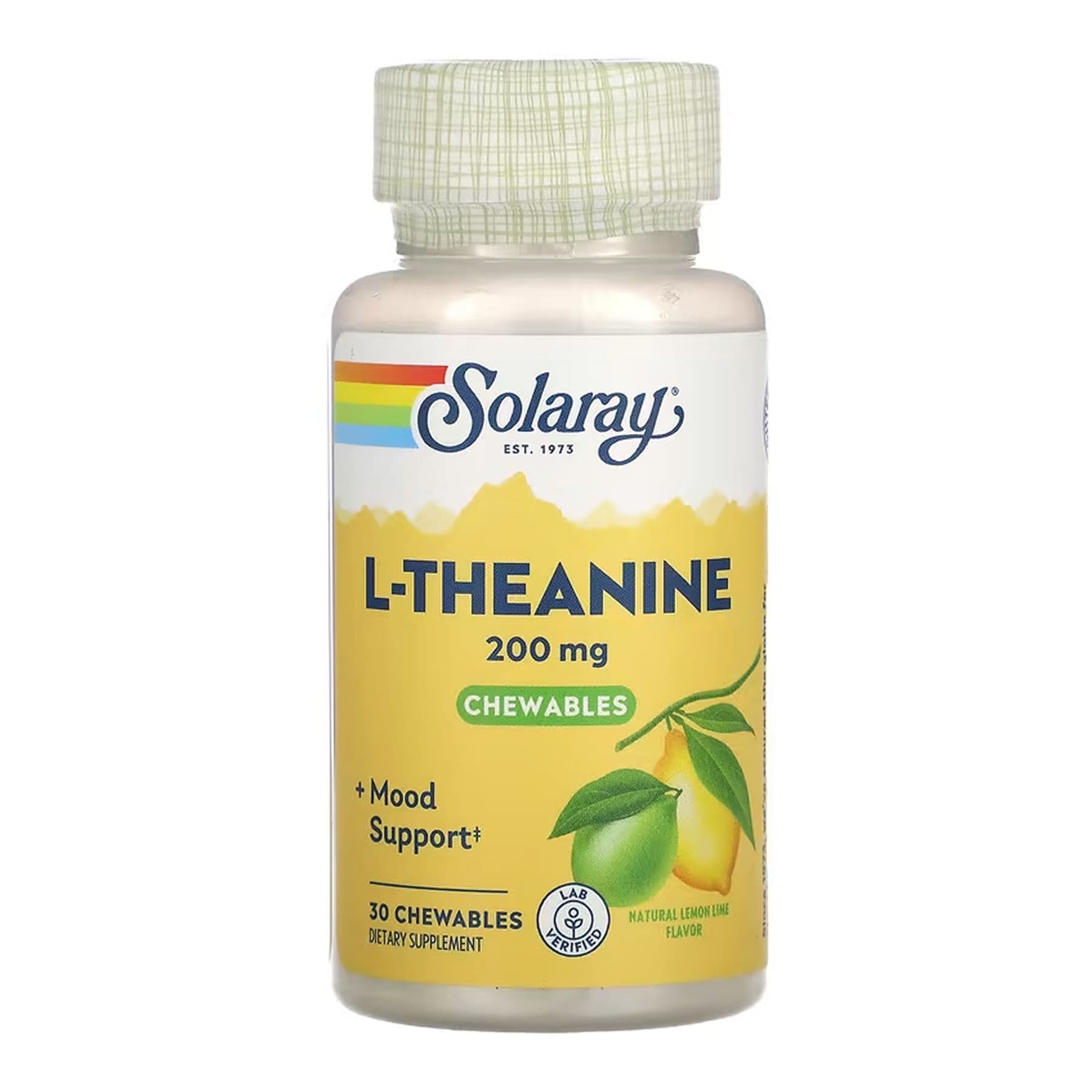 L-теанин, 200 мг, 30 жев. таблеток, Solaray