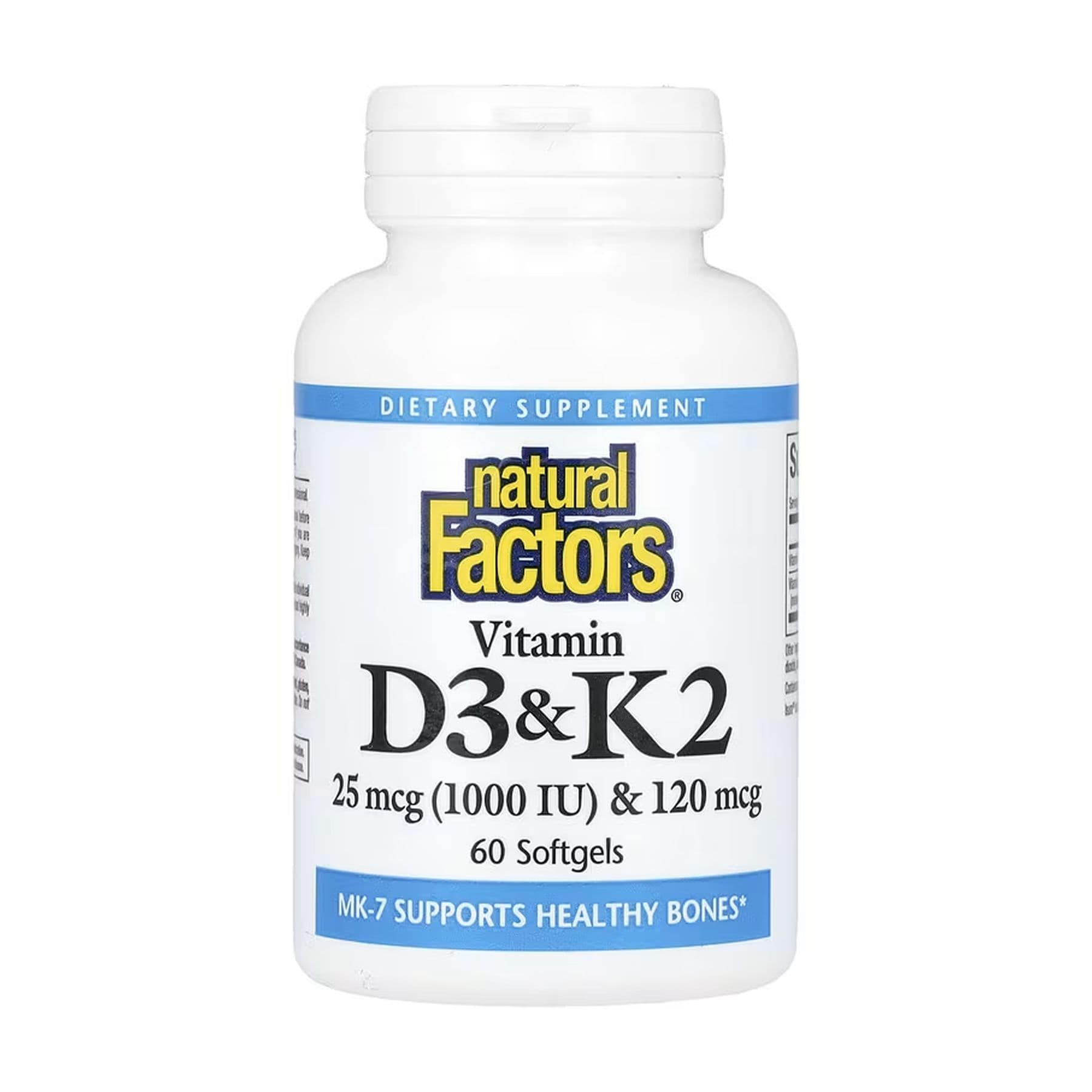 Витамин D3 25 мкг (1000 МЕ) и K2 120 мкг, 60 капсул софтгель, Natural Factors