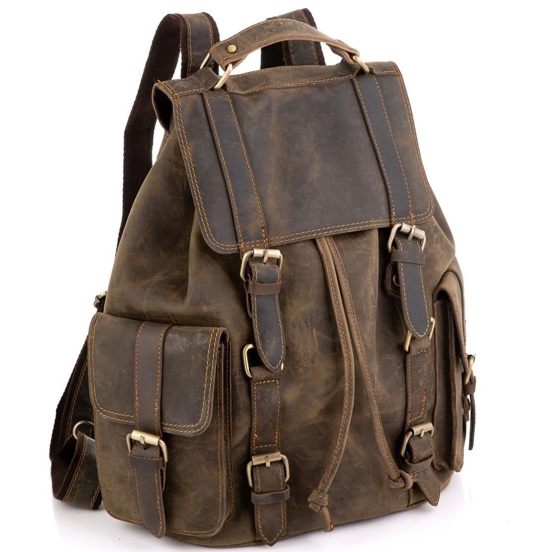 Рюкзак мужской из винтажной кожи коричневый Tiding Bag D4-011R