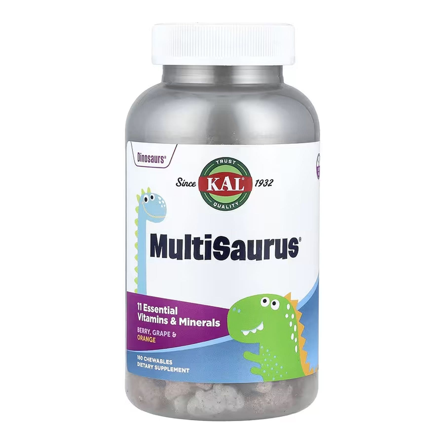 MultiSaurus, 180 жев. таблеток, Ягода, Виноград, Апельсин, KAL