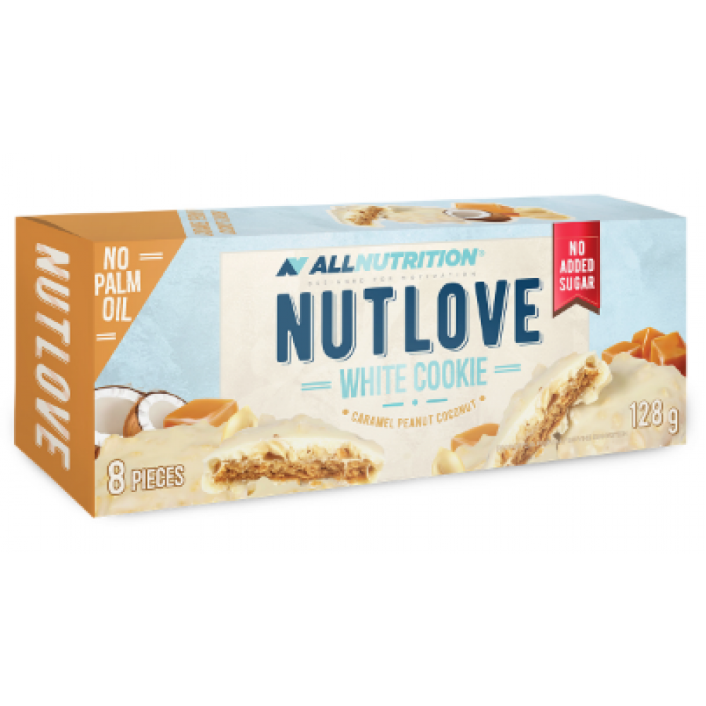 Nutlove, 128 г, Белое печенье с карамелью и кокосом