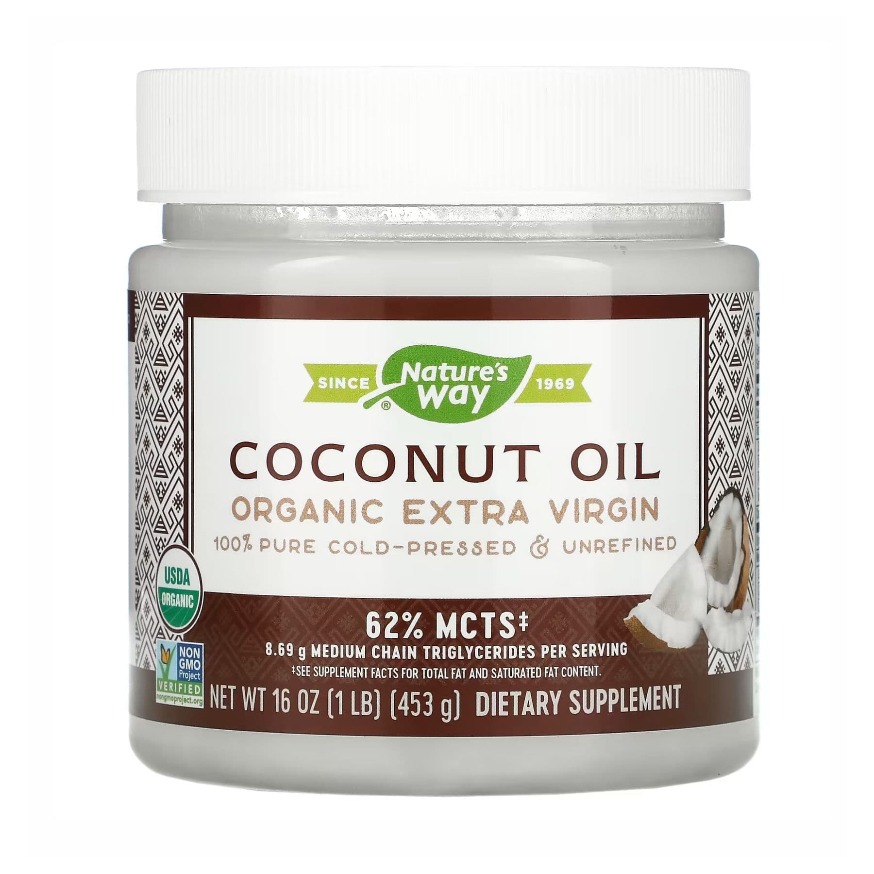 Organic Extra Virgin Coconut Oil, 454 г, Nature's Way
