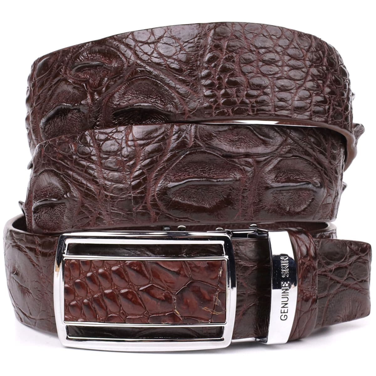 Ремінь-автомат CROCODILE LEATHER 18240 з натуральної шкіри крокодила Коричневий — фото 1