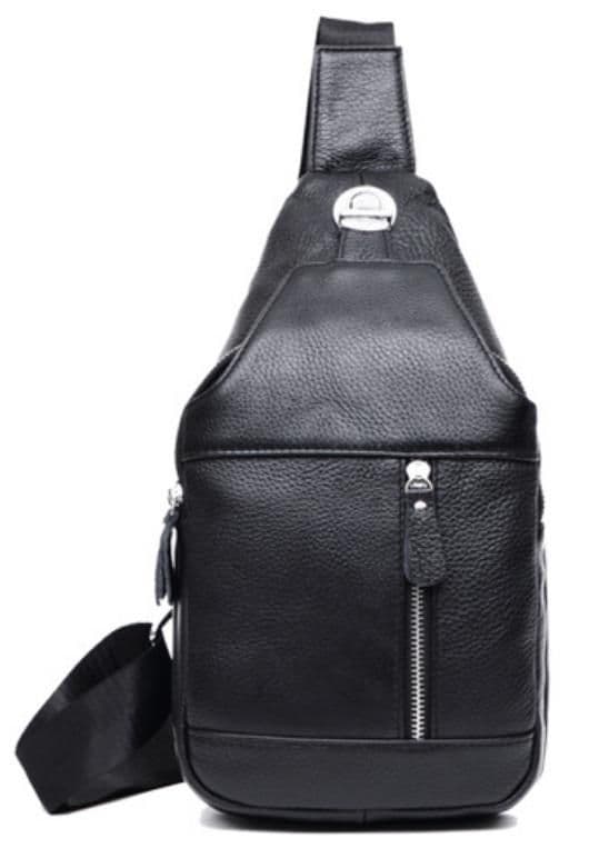 Сумка-мессенджер на грудь мужская кожаная черная Tiding Bag M38-8150A