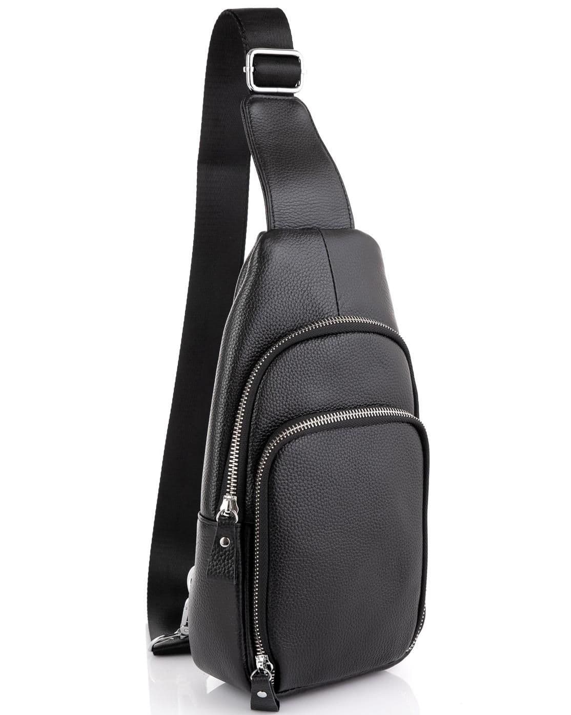 Шкіряний чорний слінг через плече Tiding Bag A25F-5058A — фото 1