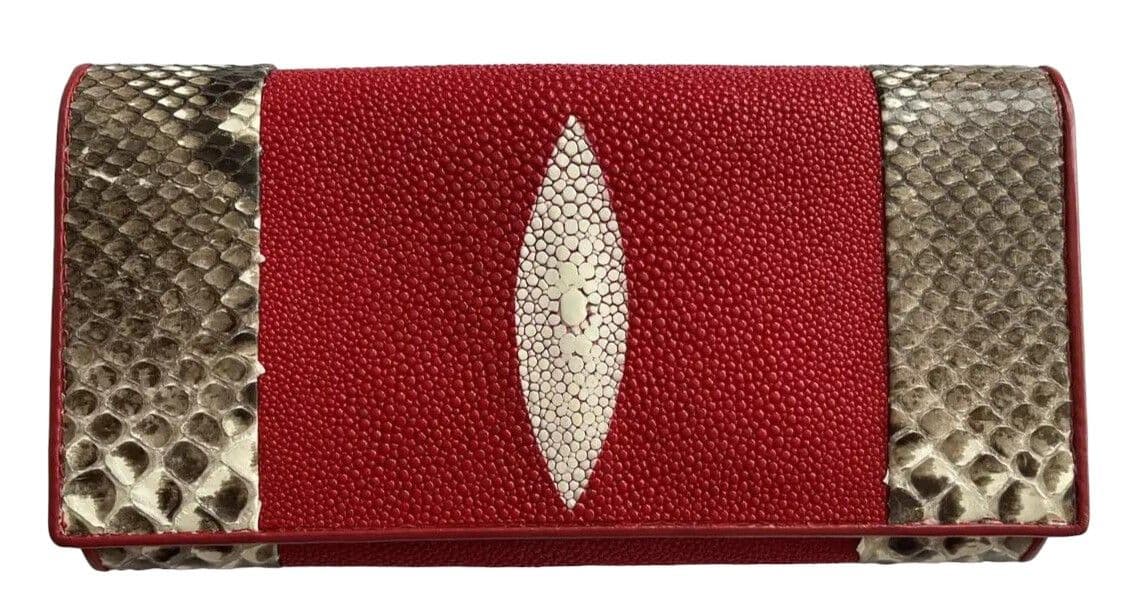 Гаманець жіночий із натуральної шкіри ската і пітона Exotic Leather червоний (stw 29_6)