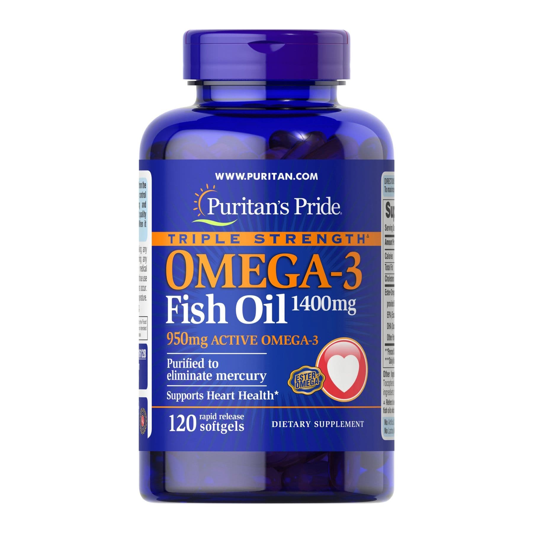 Triple Strength Omega-3 Fish Oil 1400 mg (950 mg Active Omega-3) - 120 softgels (Пошкоджена банка)