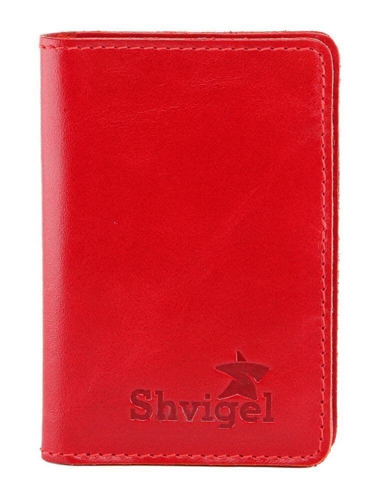 Кожаная яркая визитница Shvigel 00116 красная