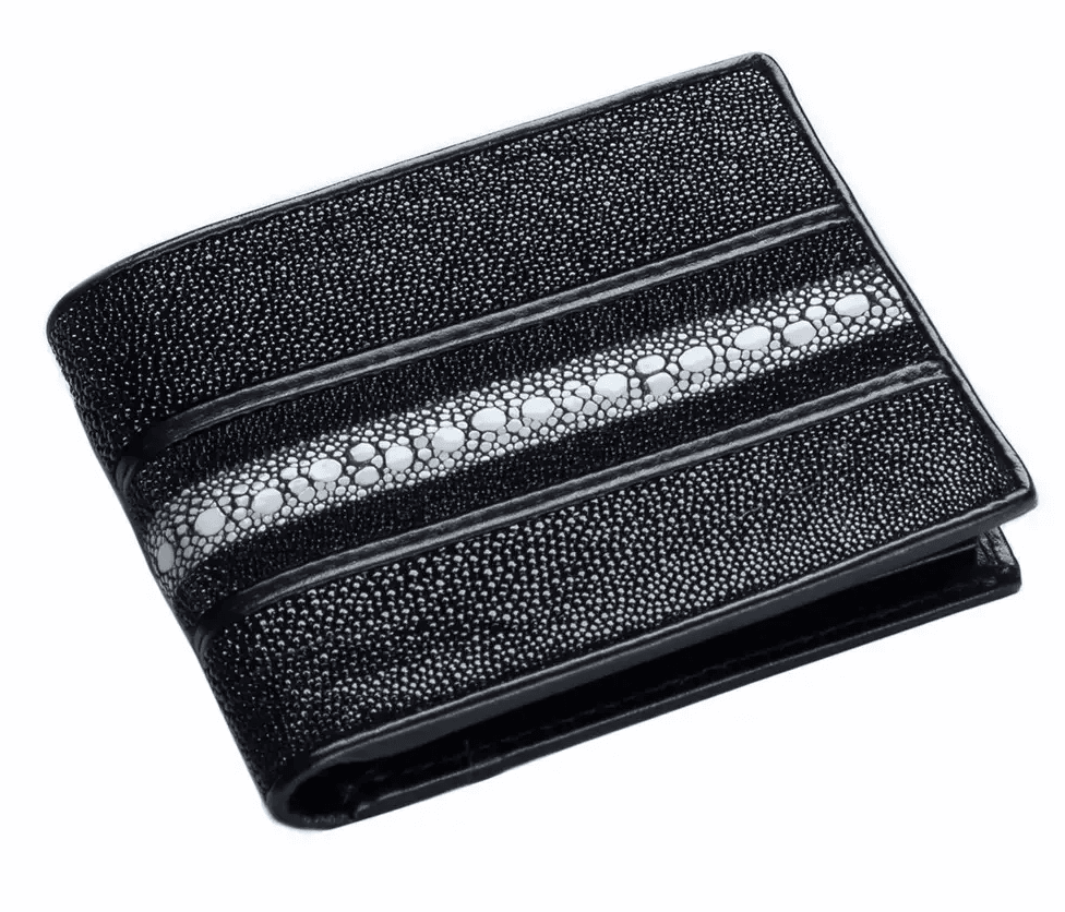 Гаманець зі шкіри ската з білим ремінцем Exotic Leather Чорний (stw10_1)