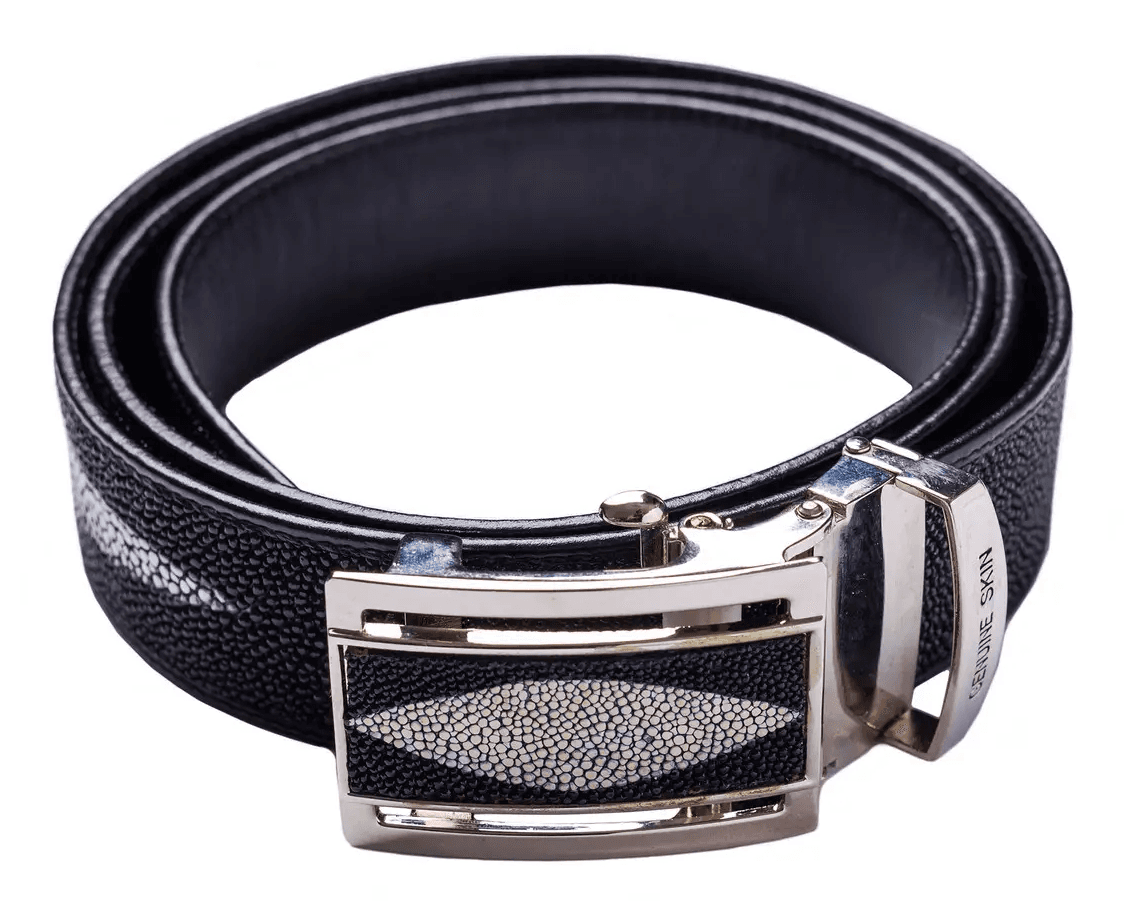 Ремень из кожи ската Exotic Leather Черный (stb03)