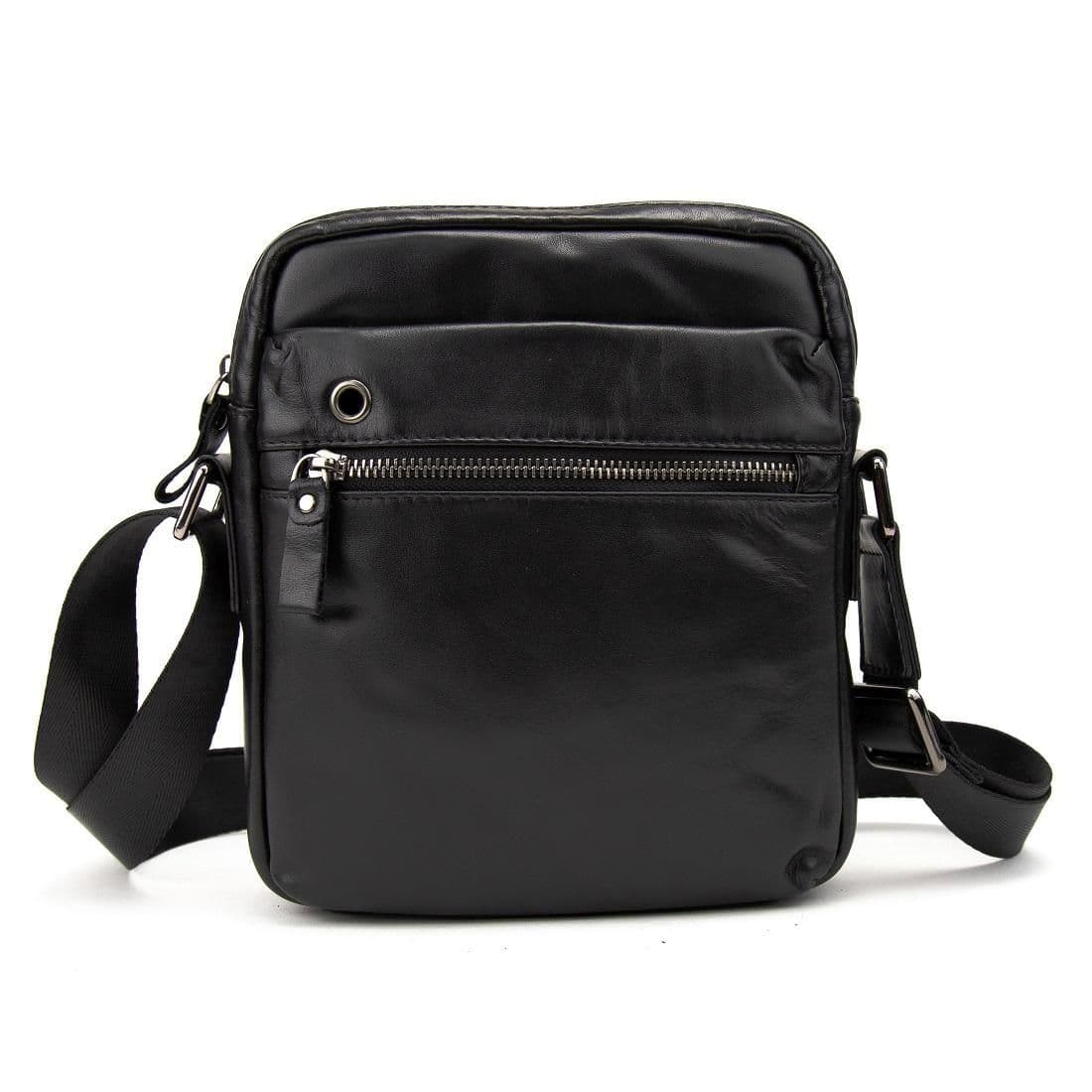 Месенджер класичний у гладкій шкірі чорний Tiding Bag 8717A