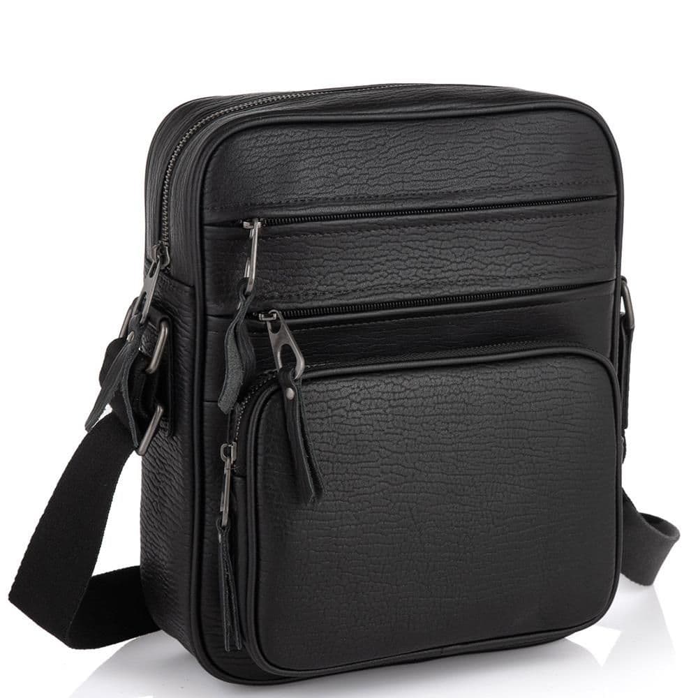 Чоловіча шкіряна сумка через плече чорна Tiding Bag SM8-909A