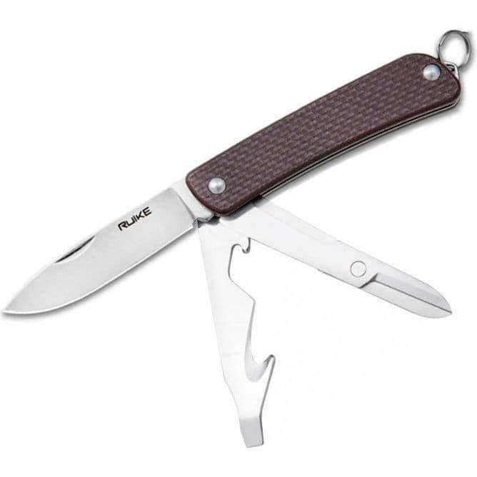 Багатофункціональний ніж Ruike Criterion S31, (5.3 см) 12C27 / G10 коричневий, 6 інстр.