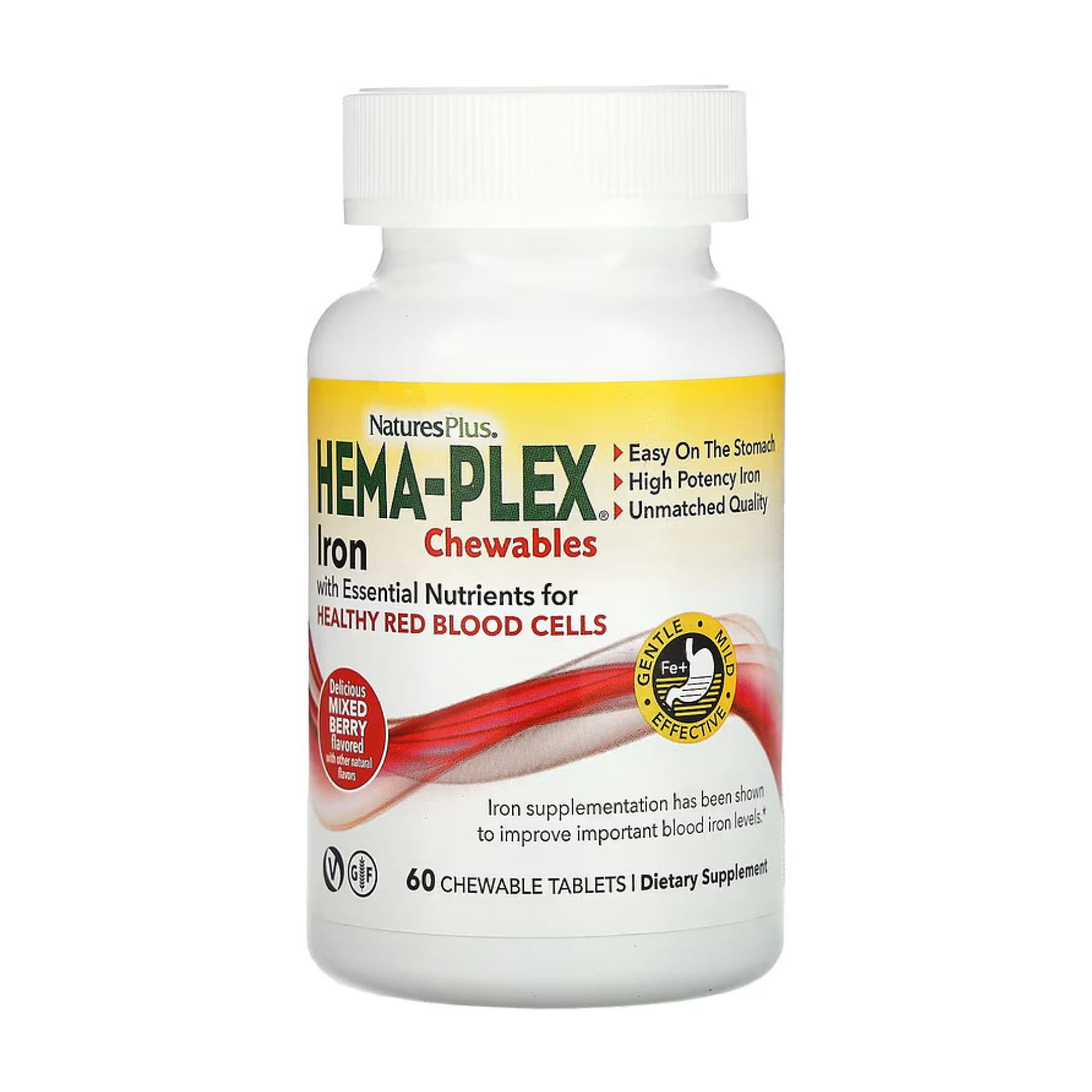 Hema-Plex — железо с комплексом витаминов, жевательные таблетки, 60 шт, Nature's Plus