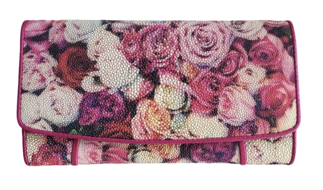 Гаманець портмоне зі шкіри ската жіночий рожевий в троянди Exotic Leather (stw2)