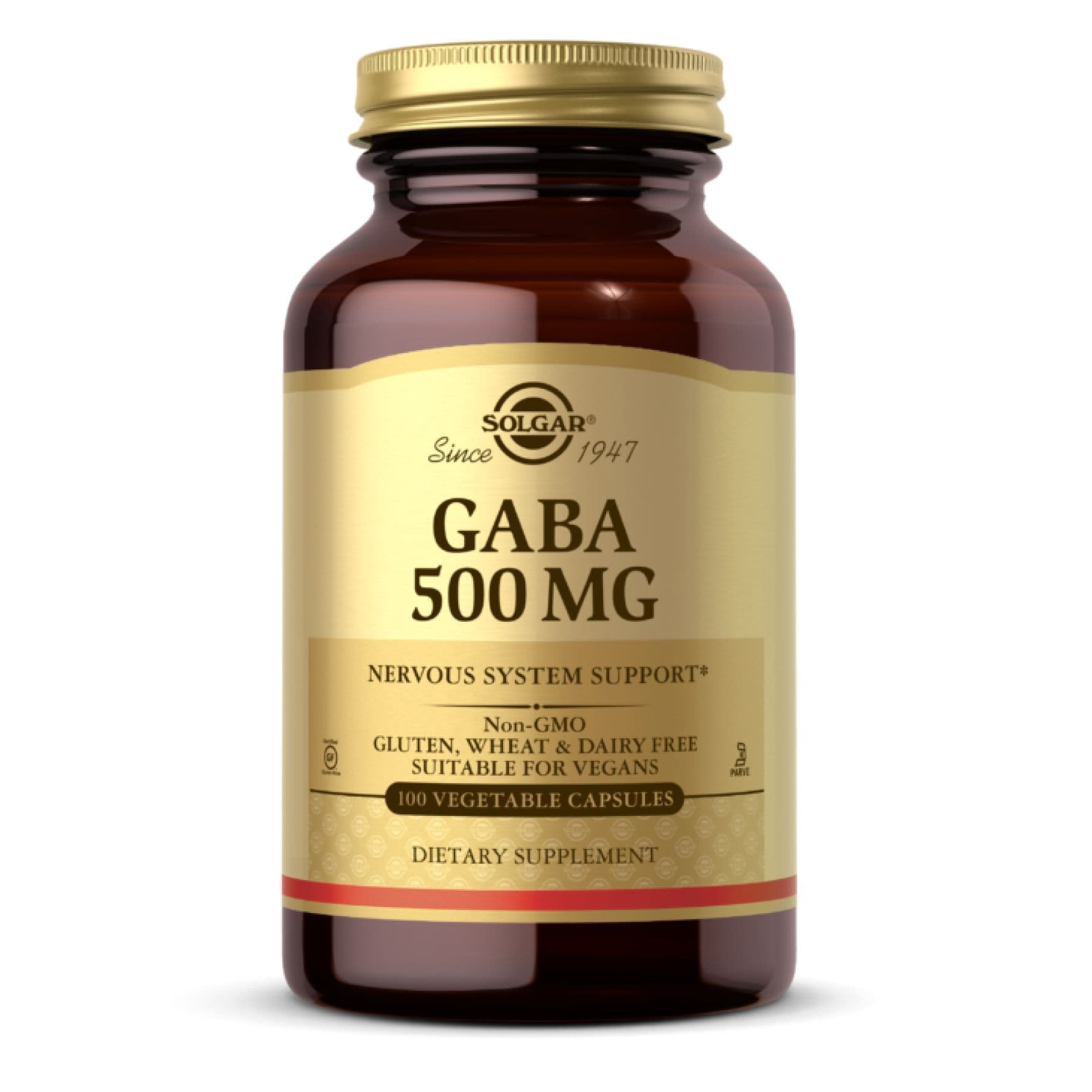 ГАМК (GABA) 500 мг, 100 вегетаріанських капсул, Solgar