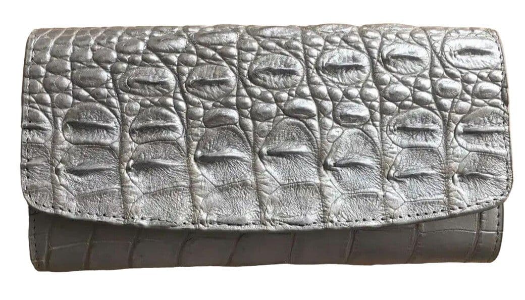 Гаманець портмоне жіночий із натуральної шкіри крокодила Exotic Leather сріблястий (cw25_6) — фото 1