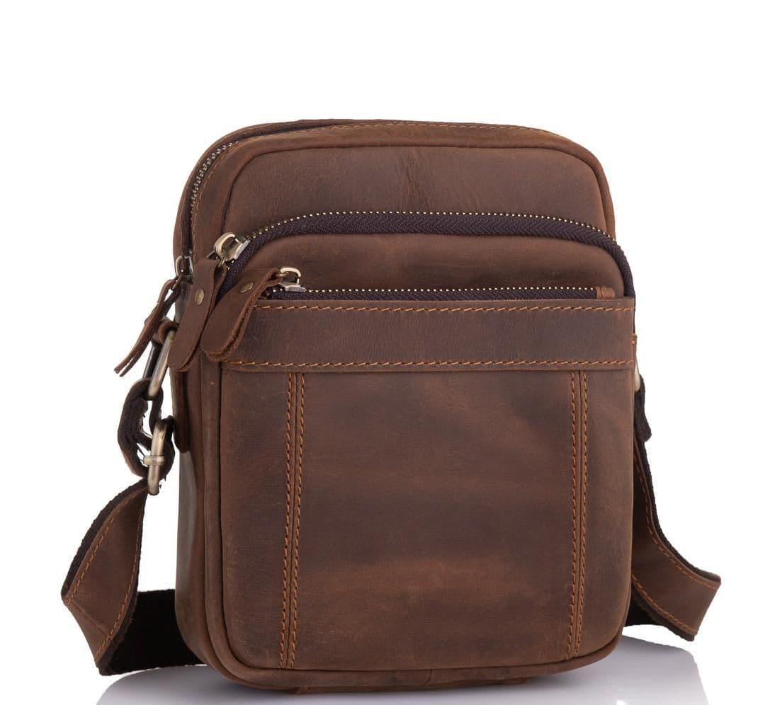 Чоловіча сумка на плече коричнева шкіряна Tiding Bag t0036