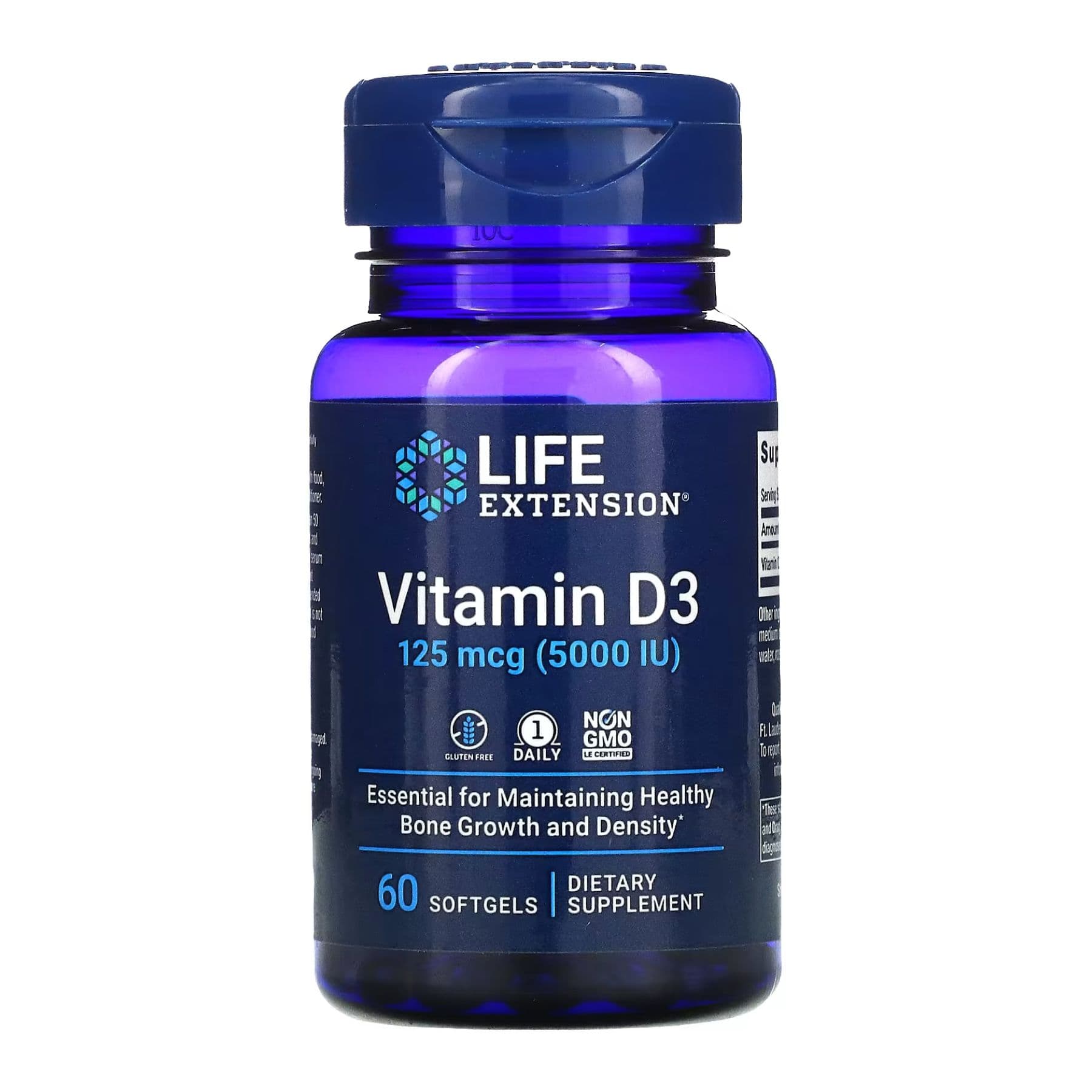 Вітамін D3, 125 мкг (5000 МО), 60 м'яких капсул, Life Extension