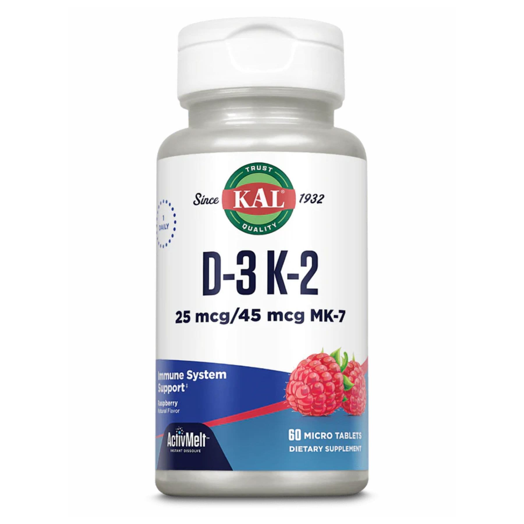 Витамин D3 и K2, 25 мкг, 60 таблеток, Малина