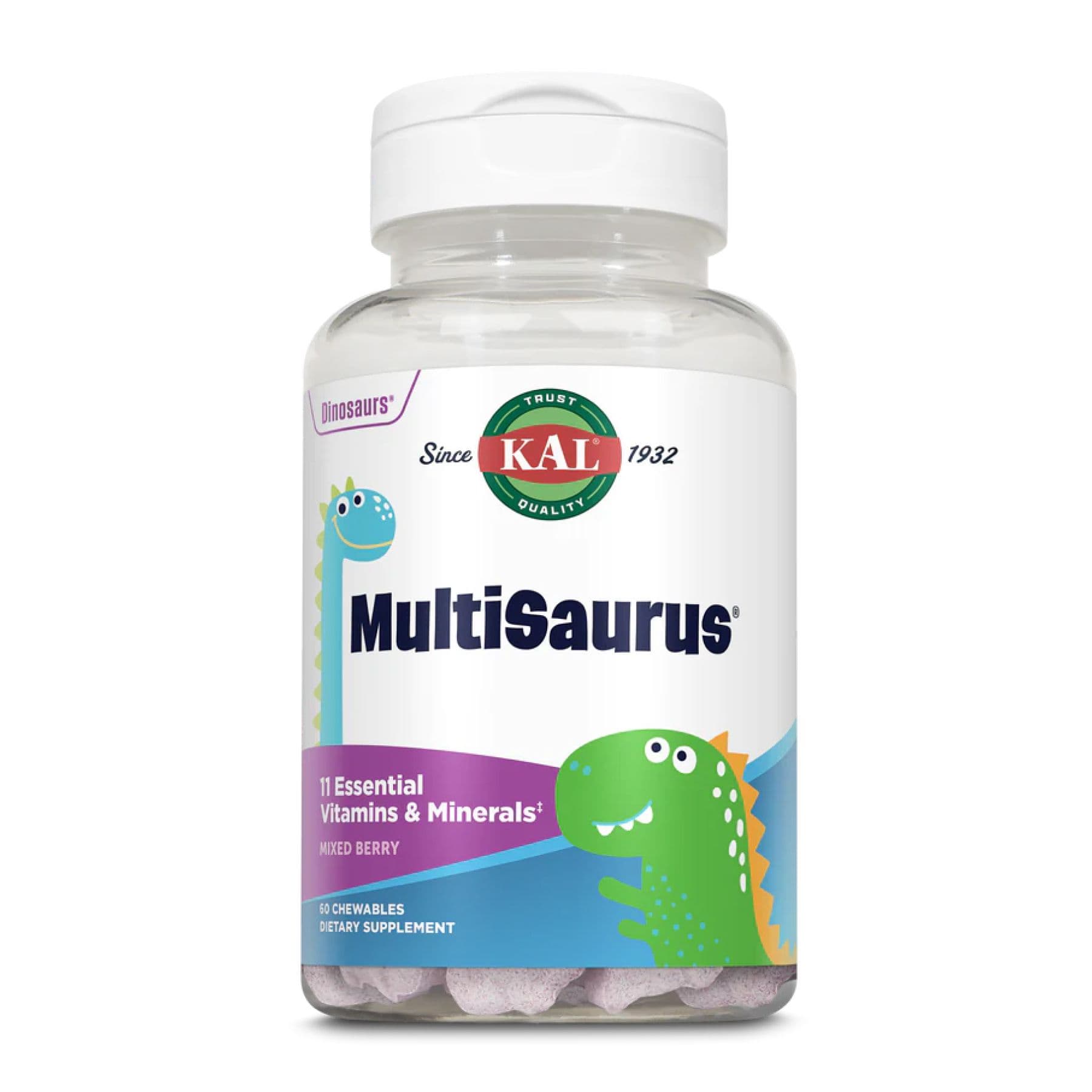 Мультивитамины для детей MultiSaurus, 60 жев. мармеладок, смешанные ягоды, KAL