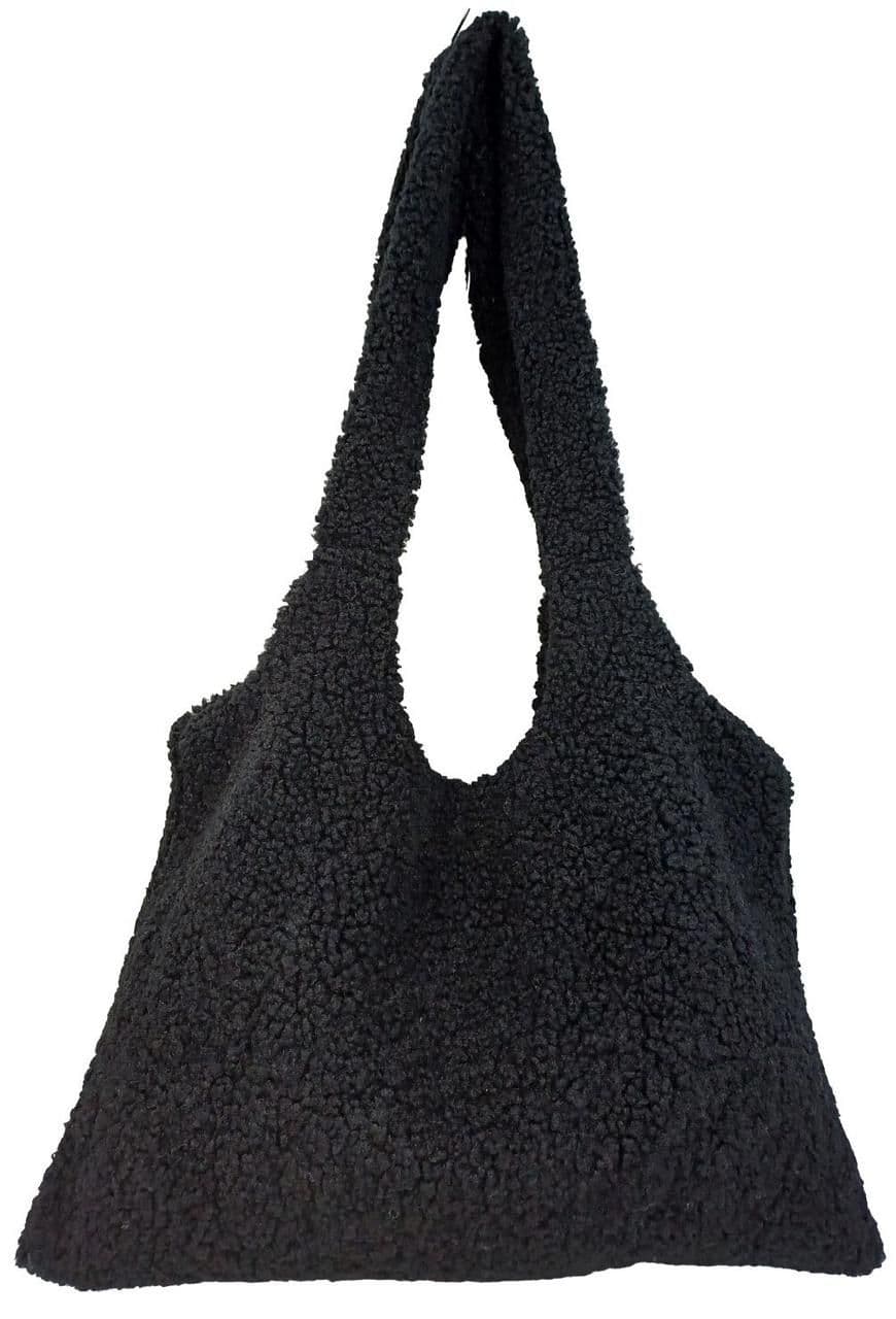 Женская плюшевая сумка через плечо 🧸 мягкая Teddy Bag, тренд 2026, черная