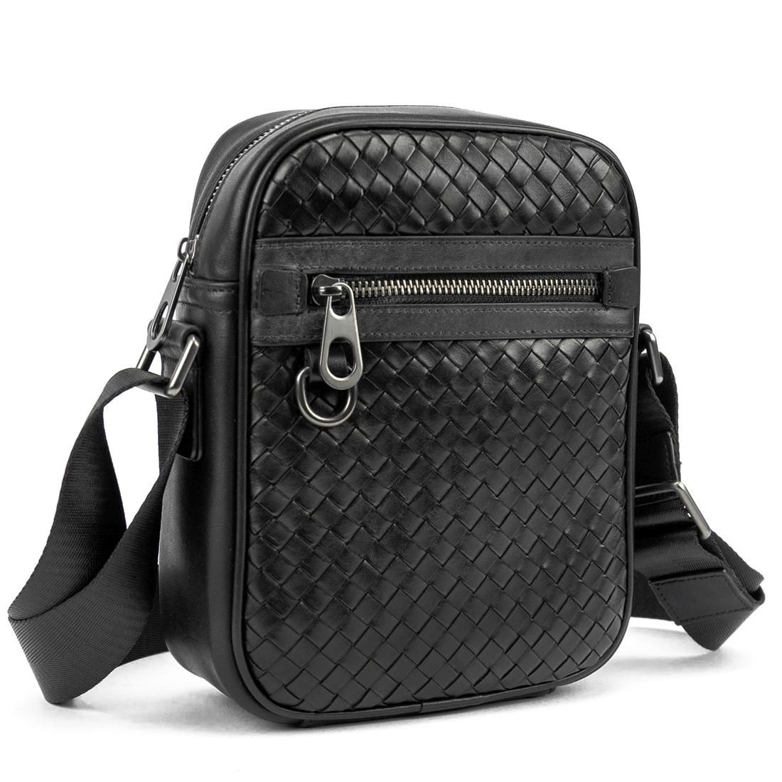 Месенджер шкіряний чорний плетений TIDING BAG 88362-1A
