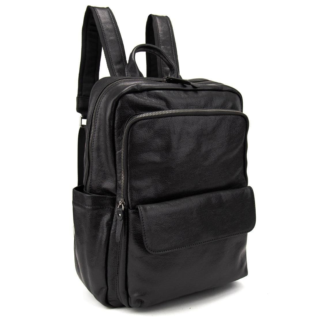 Мужской кожаный рюкзак черный Tiding Bag 2086A