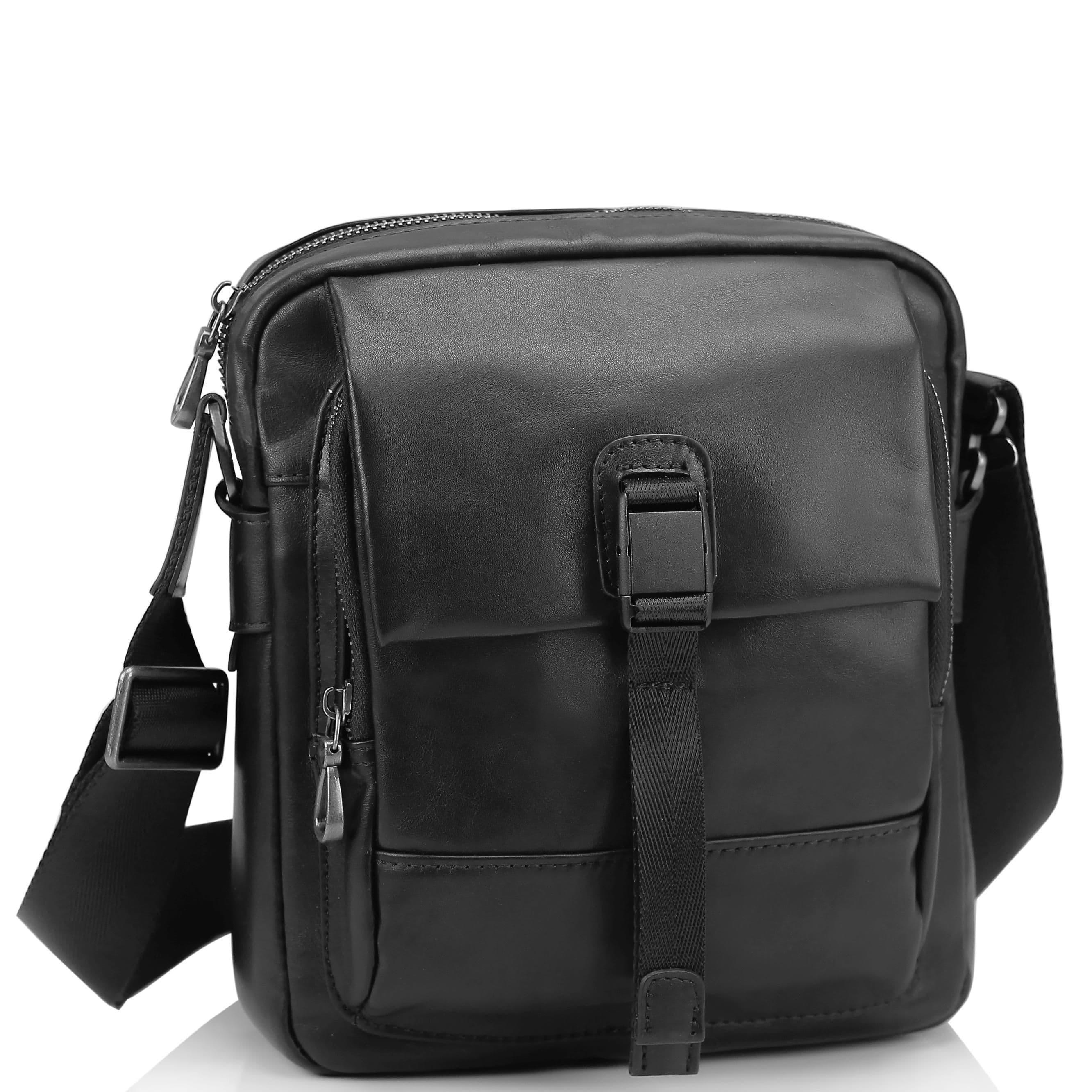 Чоловіча шкіряна сумка через плече чорна Tiding Bag 316A