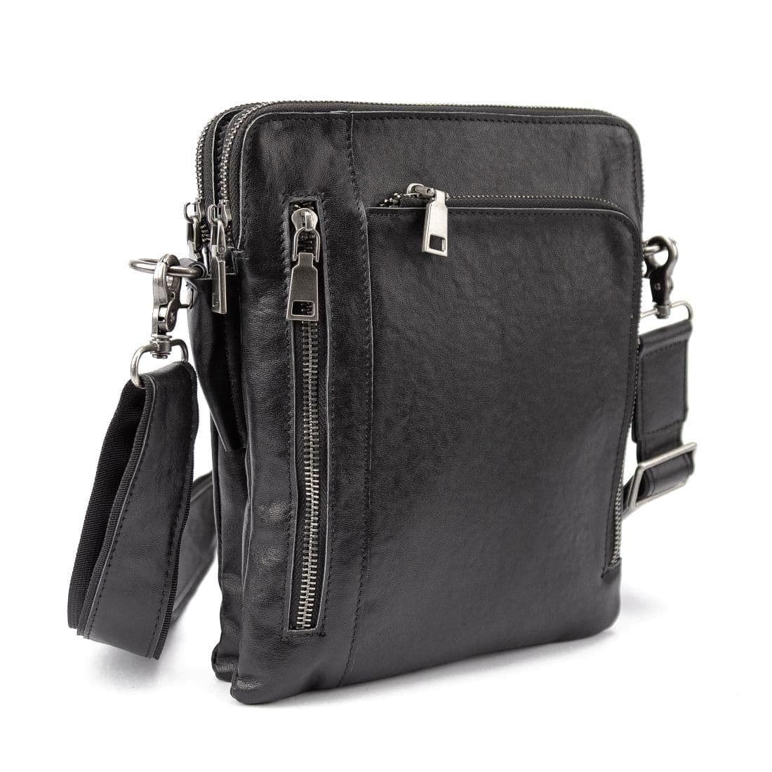 Месенджер класичний черний в гладкой кожеі Tiding Bag 8009A