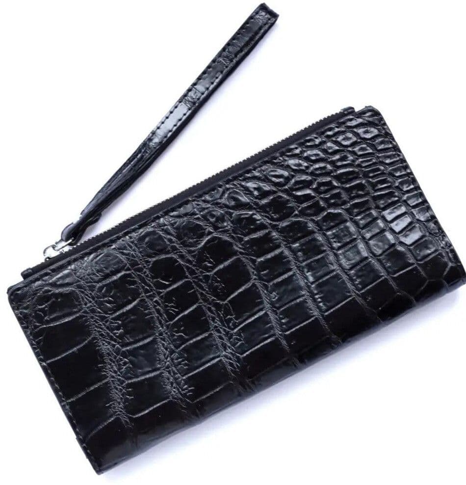 Гаманець зі шкіри крокодила на змійці Exotic Leather Чорний (cw 93_1)