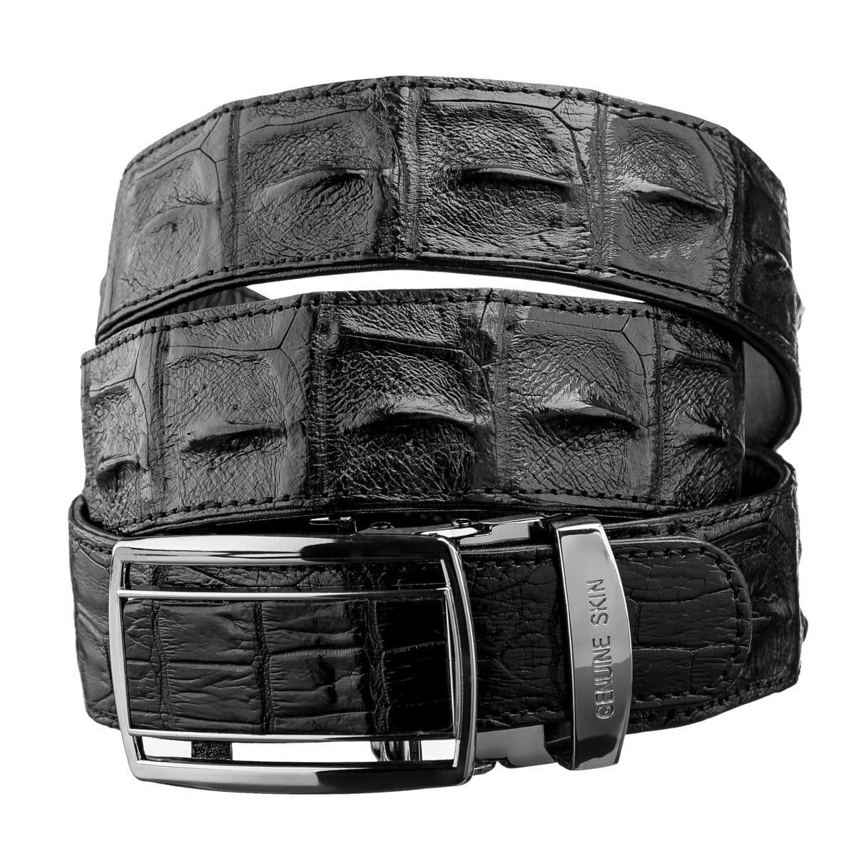 Ремінь-автомат CROCODILE LEATHER 18236 з натуральної шкіри крокодила (каймана) Чорний — фото 1