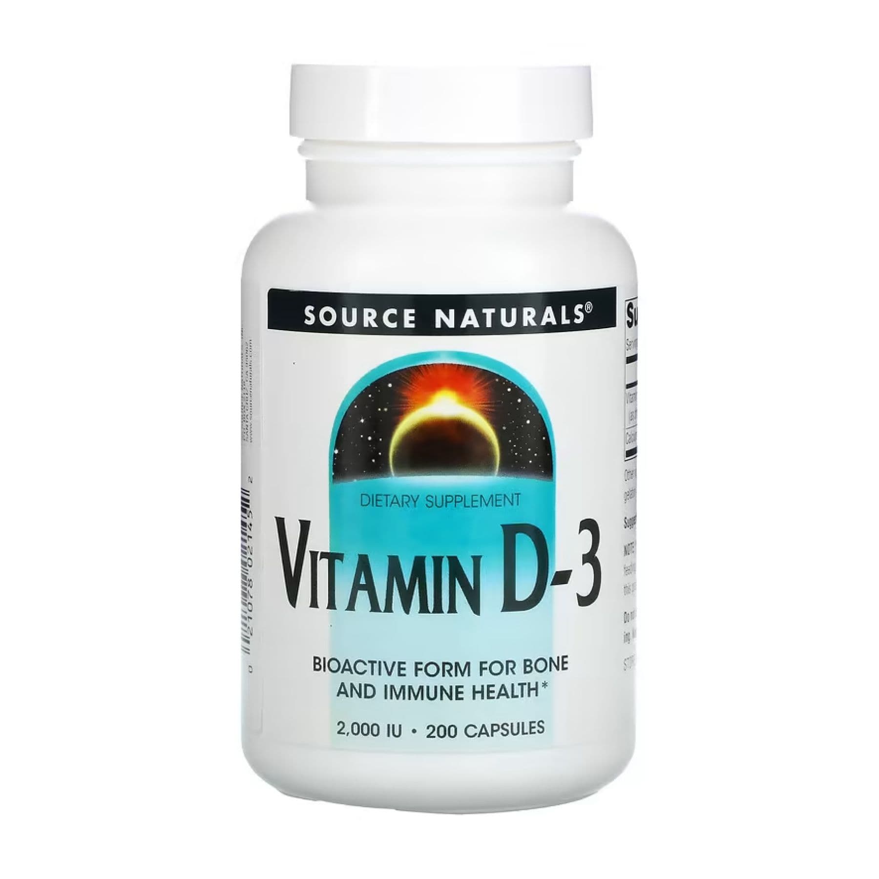 Витамин D3 2000 МЕ, 200 капсул, Source Naturals
