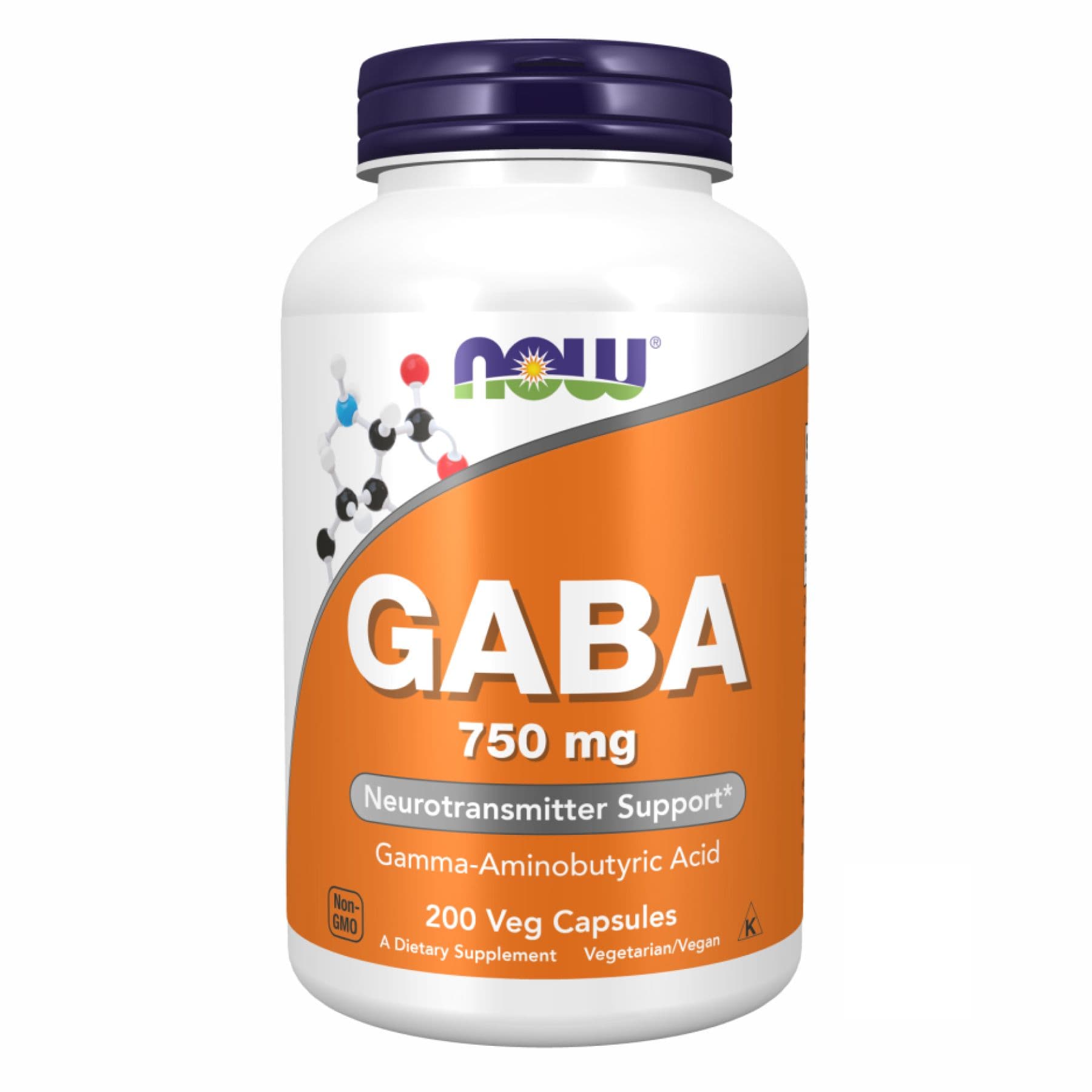 ГАМК (GABA) 750 мг, 200 вегетаріанських капсул, Now Foods